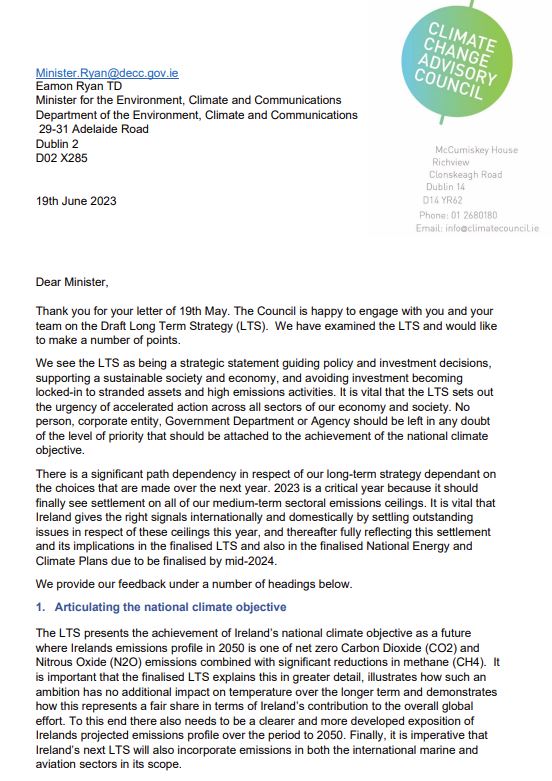 Letter regarding Draft Long Term Strategy on Greenhouse Gas Emissions Reductions